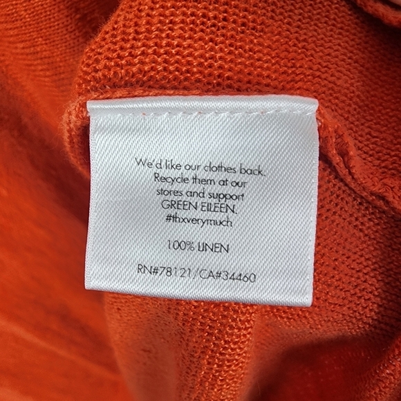 Eileen Fisher 100% Linen Fire Orange Scoop Neck Blouse Size Large Lagenlook - Picture 4 of 6